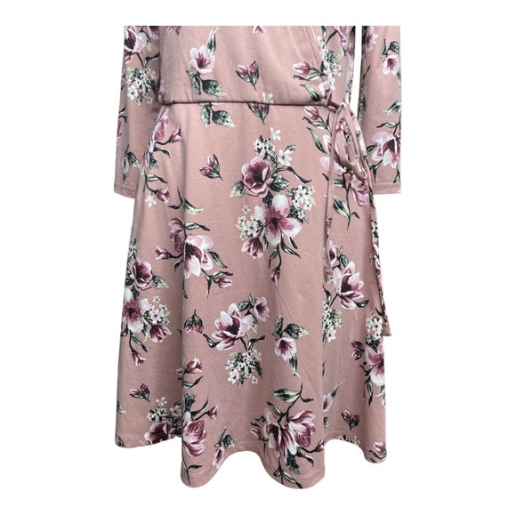 A. BYER MAUVE FLORAL LONG SLEEVE FAUX WRAP DRESS SIZE LARGE - Picture 4 of 12